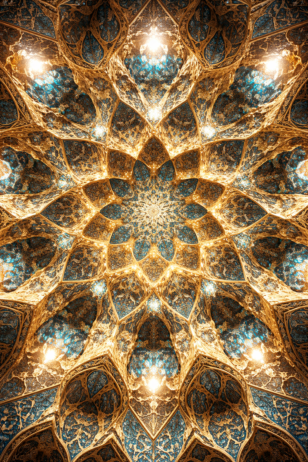 Islamic Muqarnas Ceiling — Honeycomb Vault in Turquoise and Gold